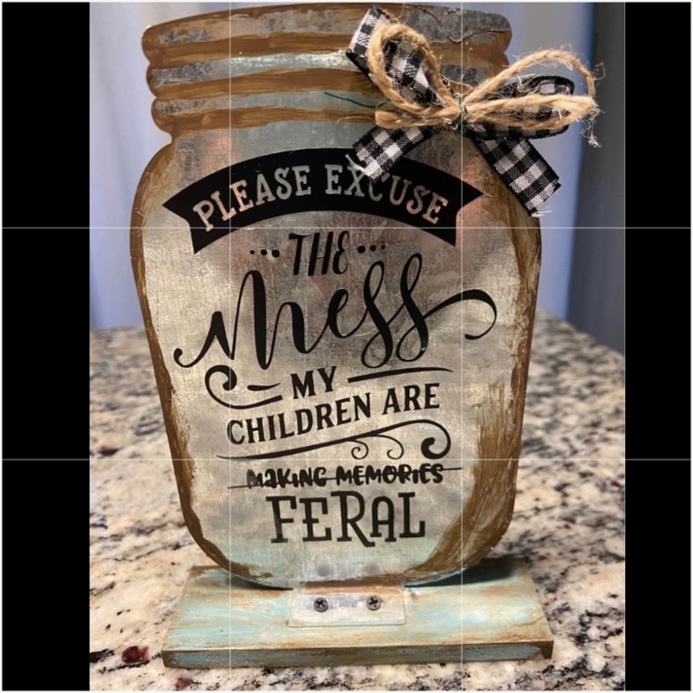 Farmhouse aluminum mason jar wooden stand for home decor, tiered tray/ accents,
